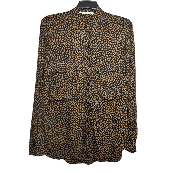 Zara Long Sleeve Blouse Black Brown Size Small - Picture 2 of 12